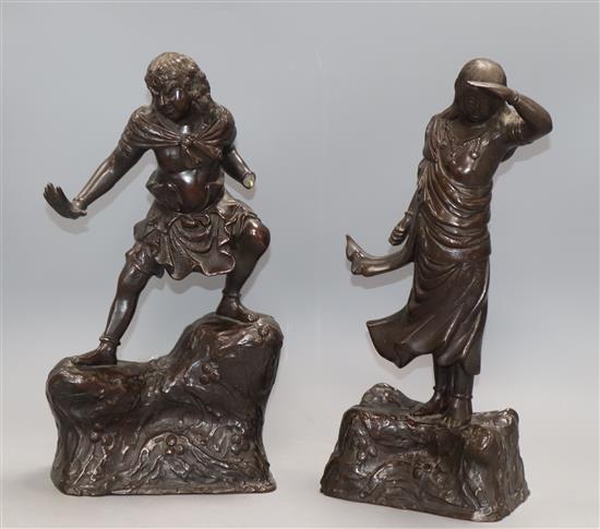 A pair of Japanese bronze figures (loose hand)